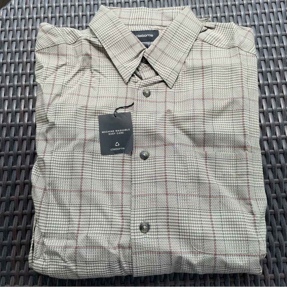 Claiborne Button Up Shirt Houndstooth Stripe Print Size L (NWT)